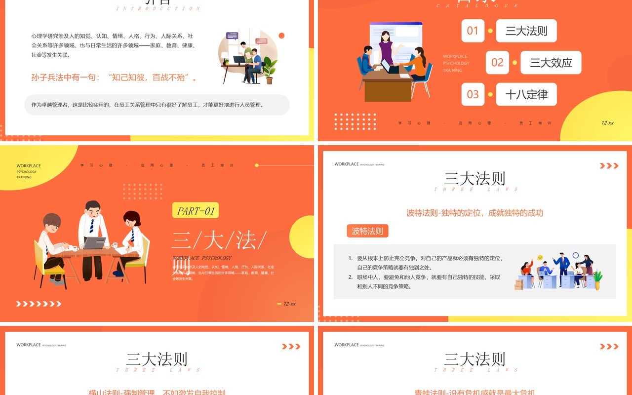 橙色插画风职场心理学培训PPT模板