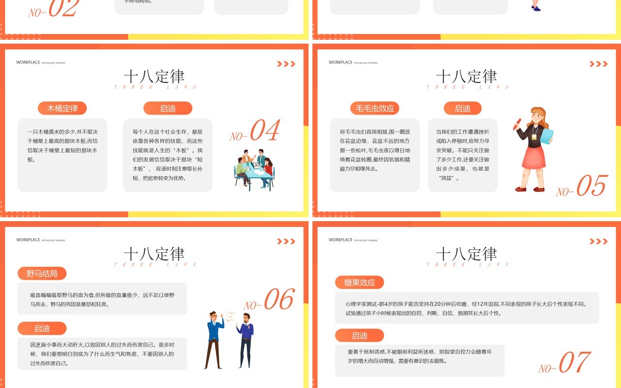 橙色插画风职场心理学培训PPT模板