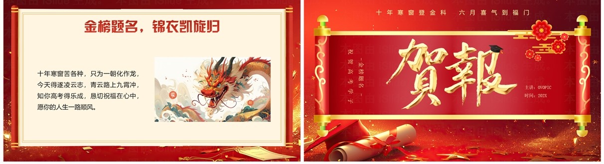 红金大气高考金榜题名贺报PPT模板