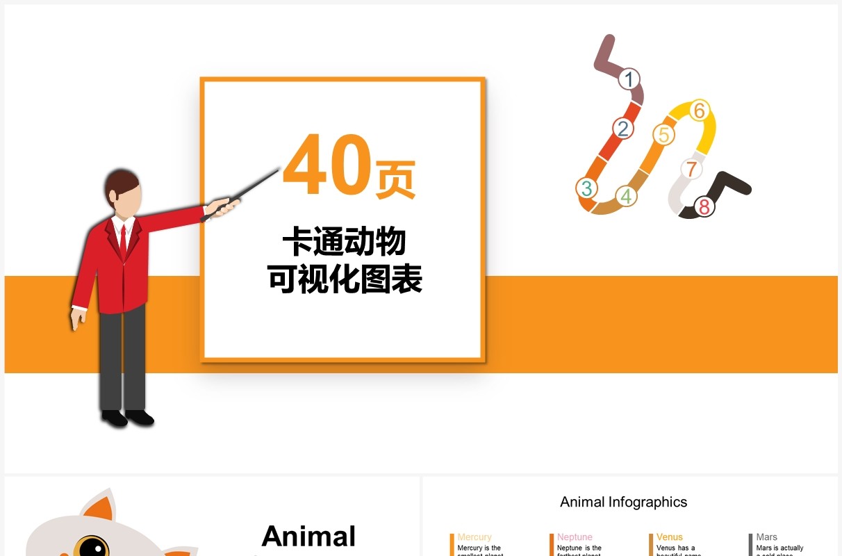 40页卡通动物可视化图表PPT模板