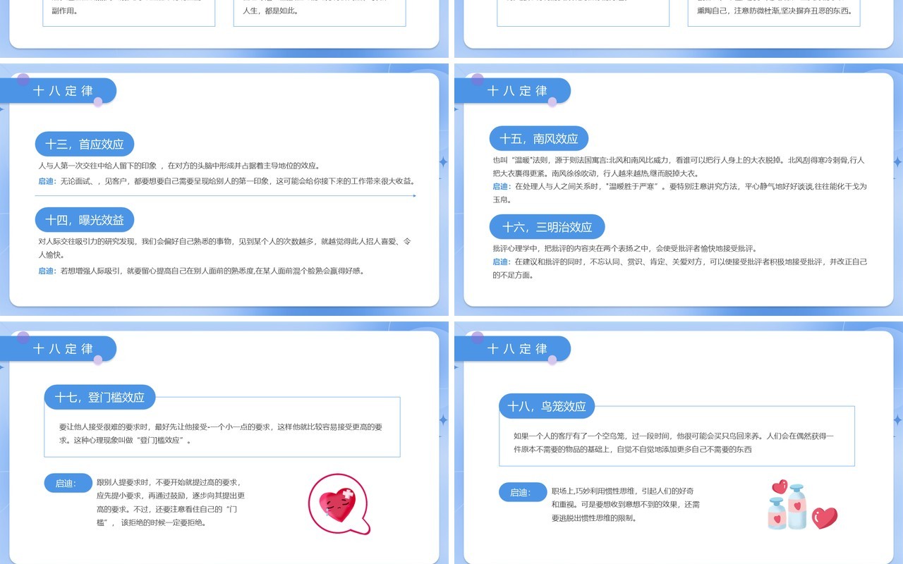 蓝色插画风企业职场心理学培训PPT模板