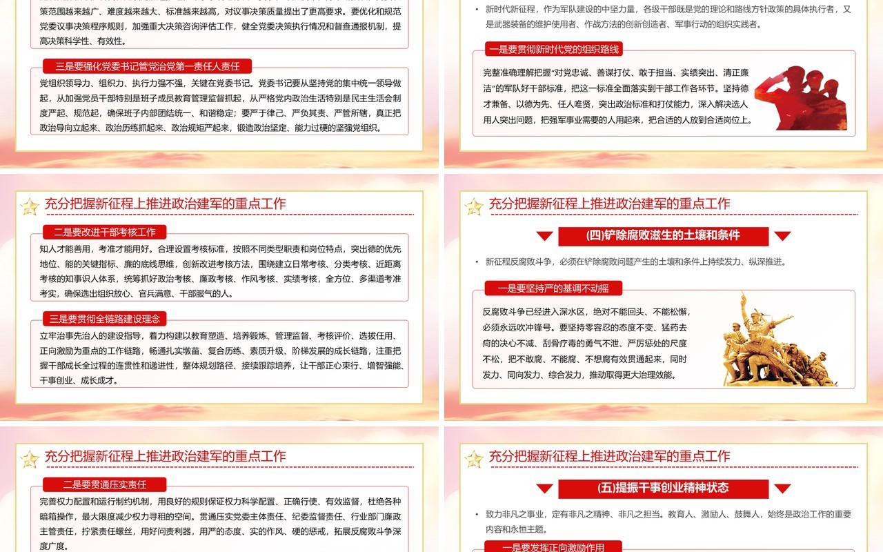 红色党政风落实新时代政治建军方略PPT模板(1)
