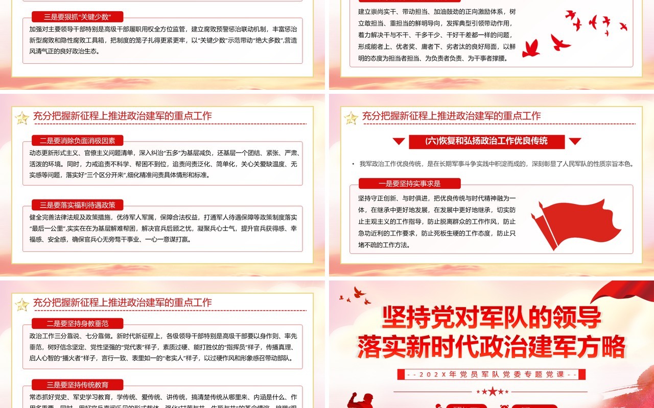 红色党政风落实新时代政治建军方略PPT模板(1)