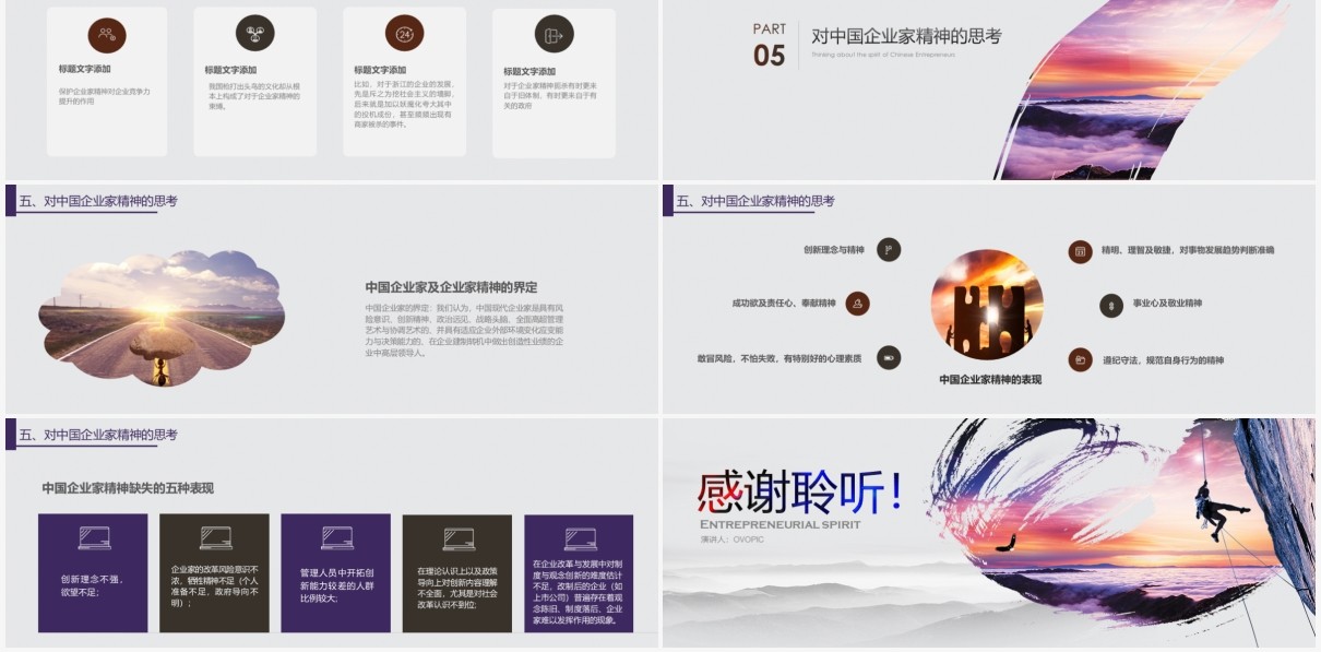 超宽屏高端大气创新合作敬业冒险共赢企业家精神PPT模板