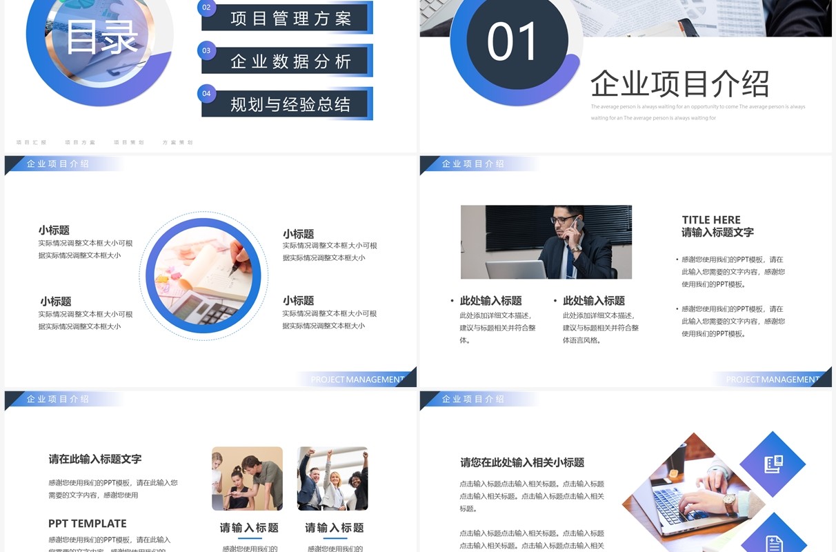 蓝紫商务风项目管理方案PPT通用模板