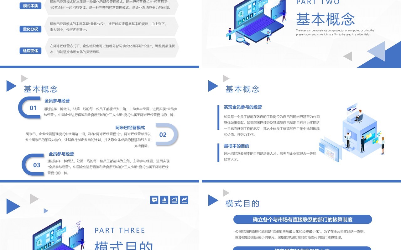 蓝色插画风公司管理方案汇报总结PPT模板