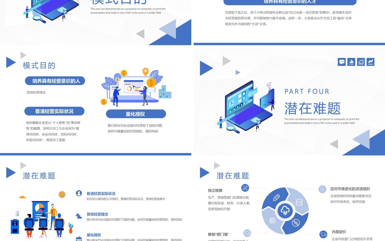 蓝色插画风公司管理方案汇报总结PPT模板