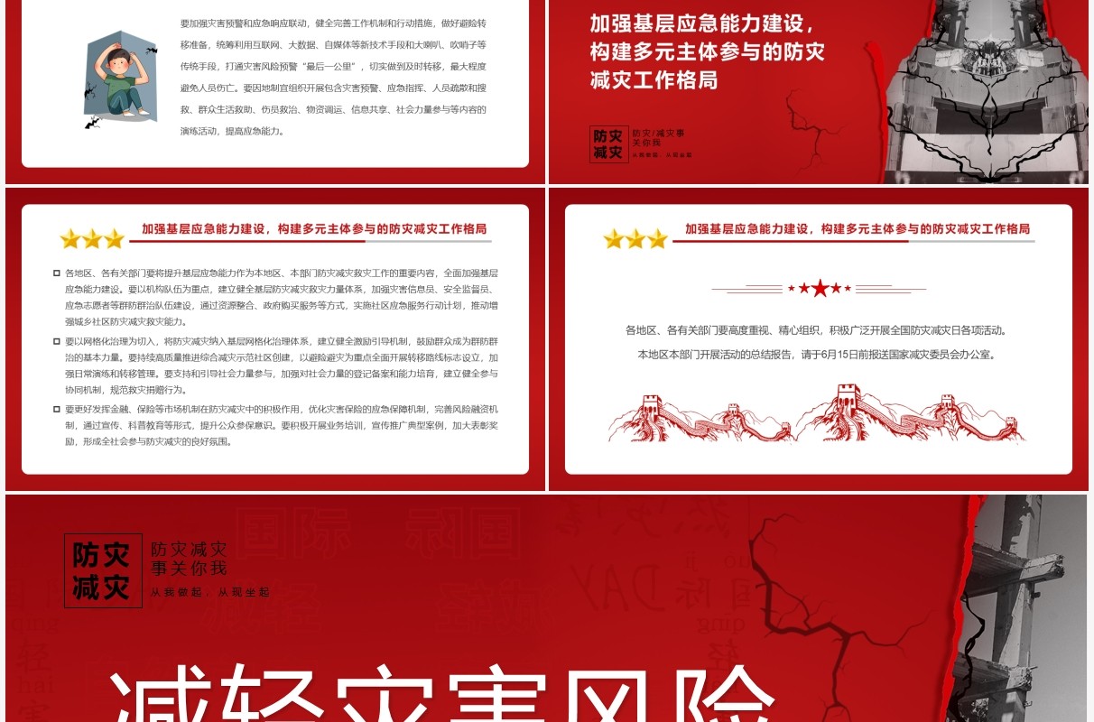 红色简约减轻灾害风险守护美好家园防灾减灾PPT模板