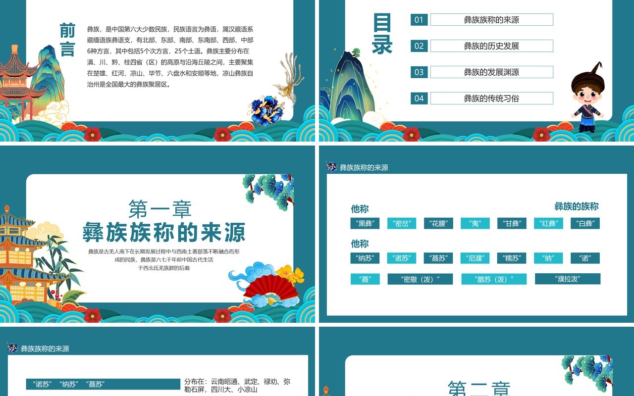 彝族中国第六大少数民族宣传介绍动态PPT模板