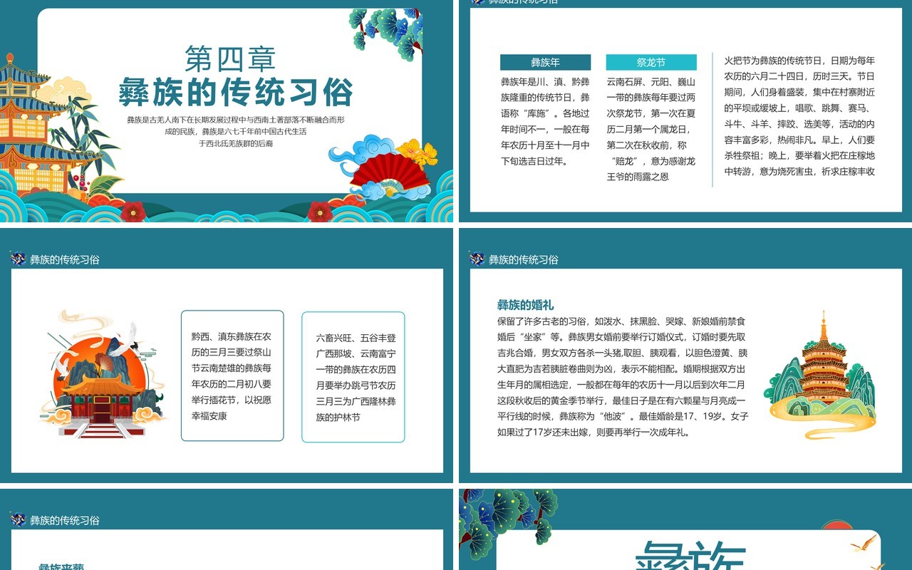 彝族中国第六大少数民族宣传介绍动态PPT模板