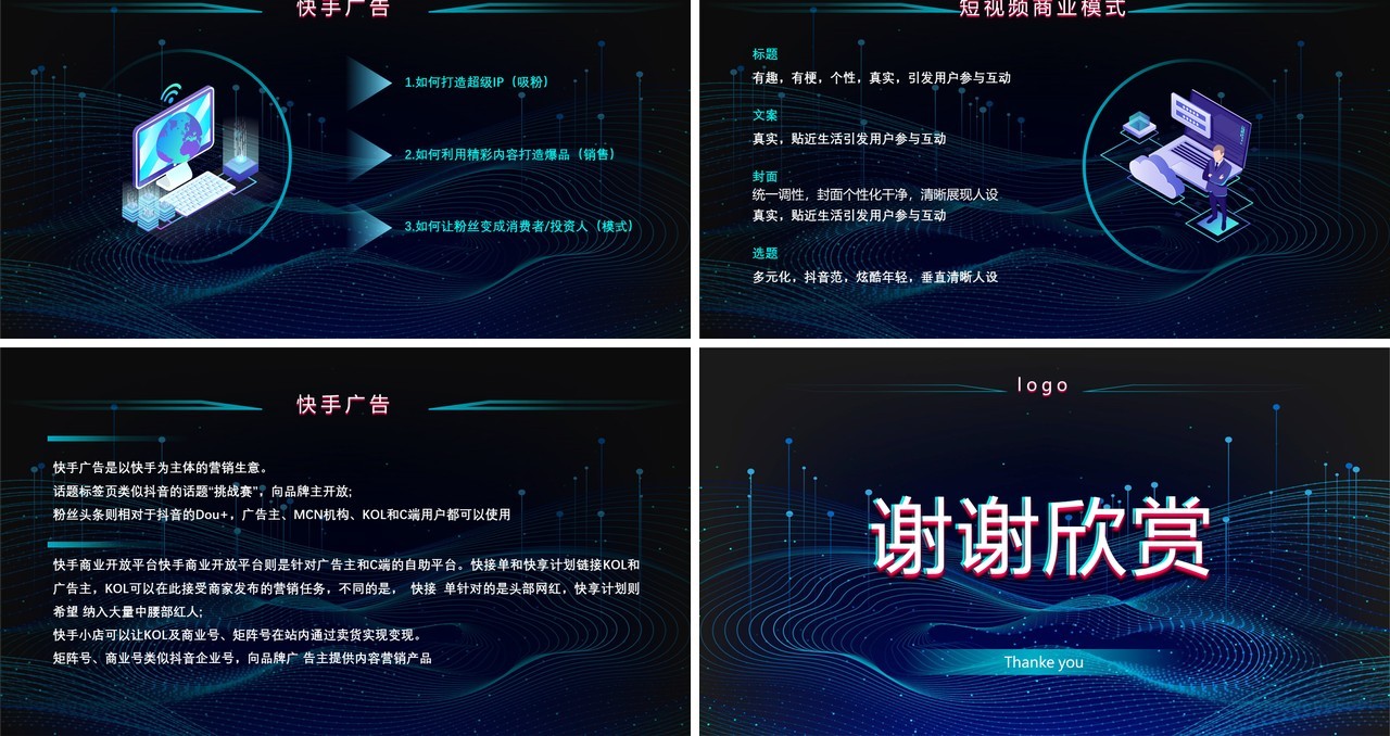 蓝色科技风互联网短视频营销执行解析运营详细PPT模板