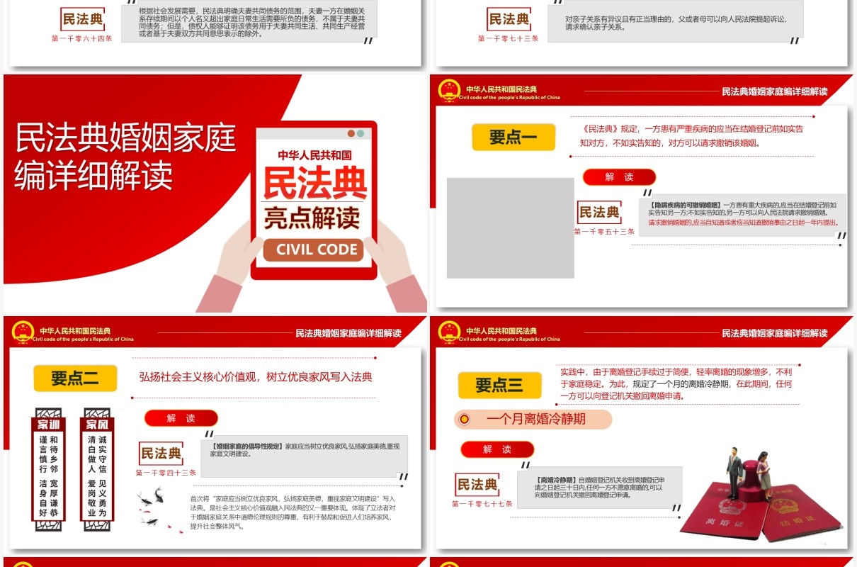 红色党课2020年首部民法典婚姻编详细解读PPT模板