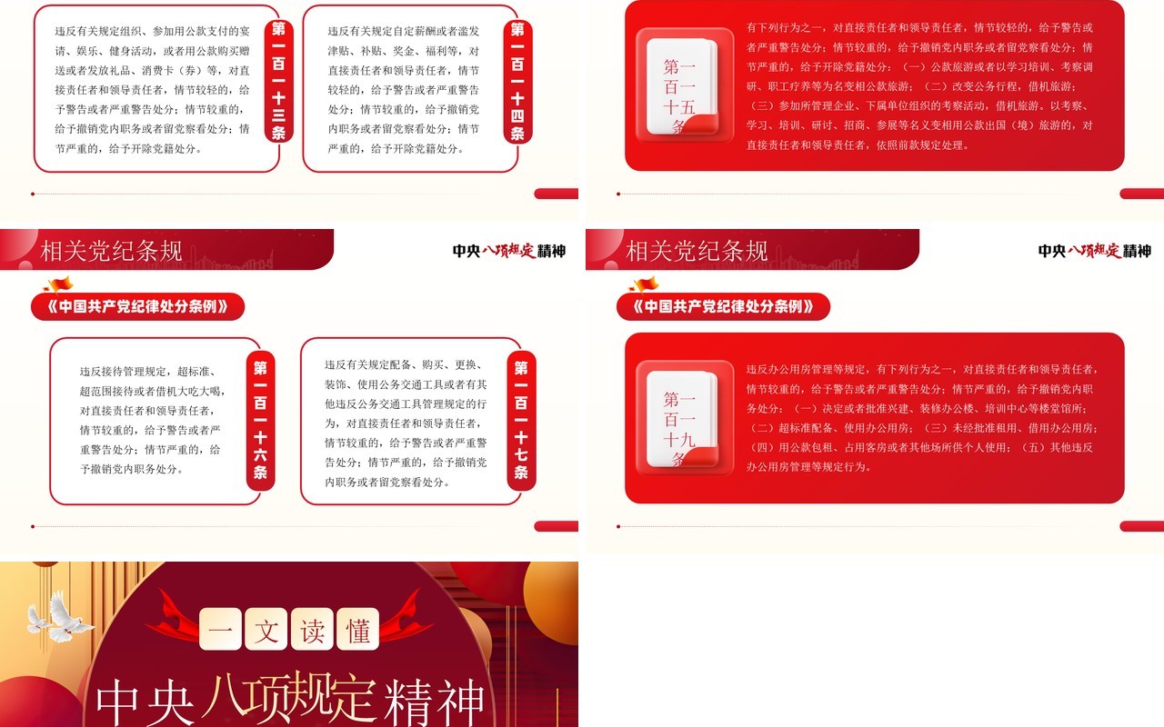 红色简约风一文读懂中央八项规定精神PPT模板