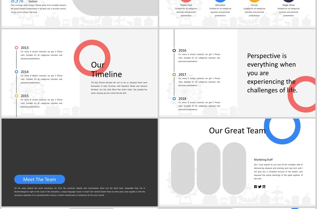 仙境主题公园宣传介绍PPT图片排版模板Wonderland - Theme Park Powerpoint Template