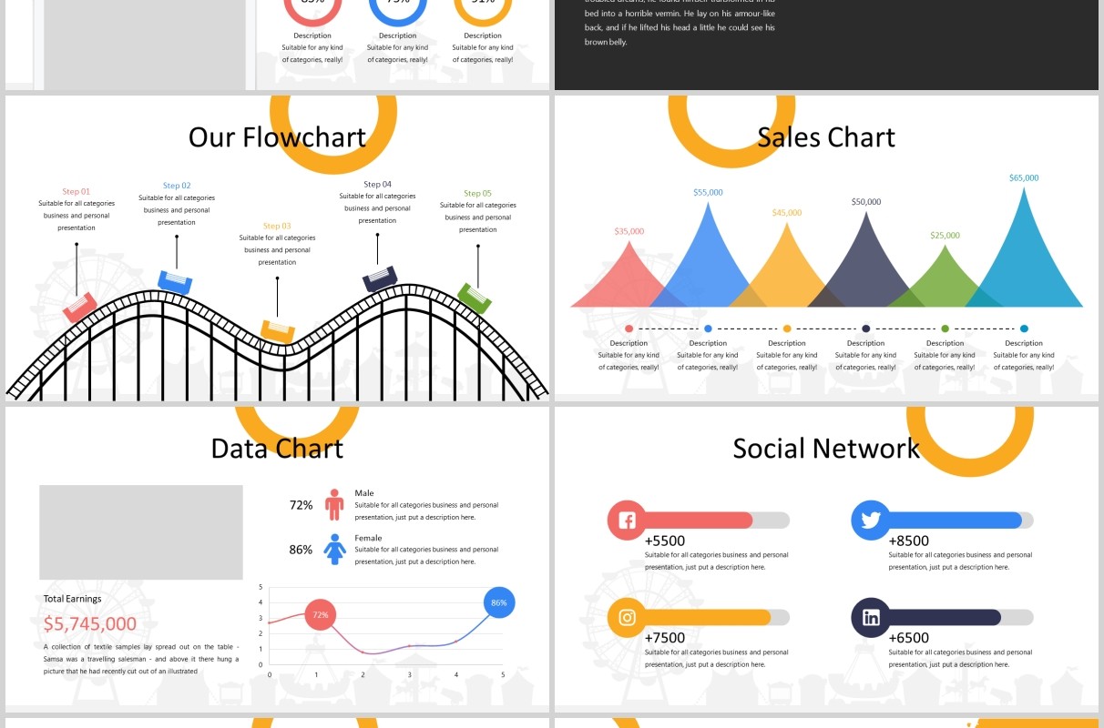 仙境主题公园宣传介绍PPT图片排版模板Wonderland - Theme Park Powerpoint Template