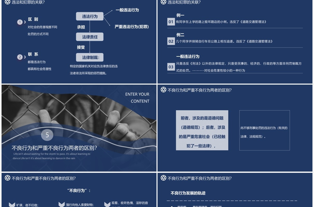 蓝色简约风预防未成年人犯罪法制教育主题班会通用PPT模板