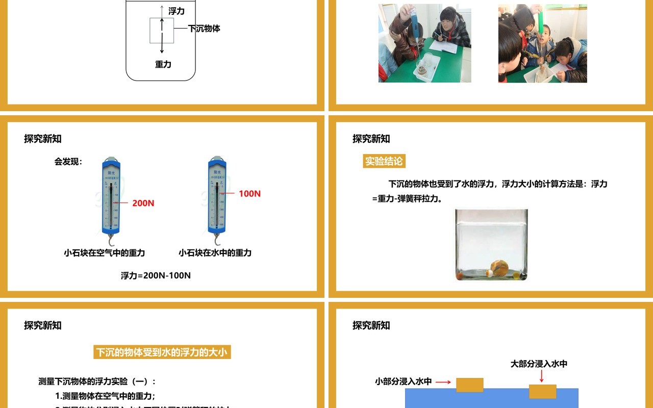 教科版五年级科学下册下沉的物体会受到水的浮力吗课件PPT模板