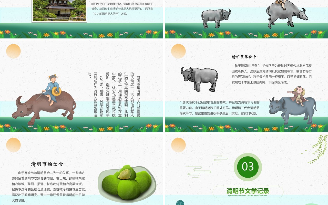 绿色清新清明节介绍主题班会PPT模板