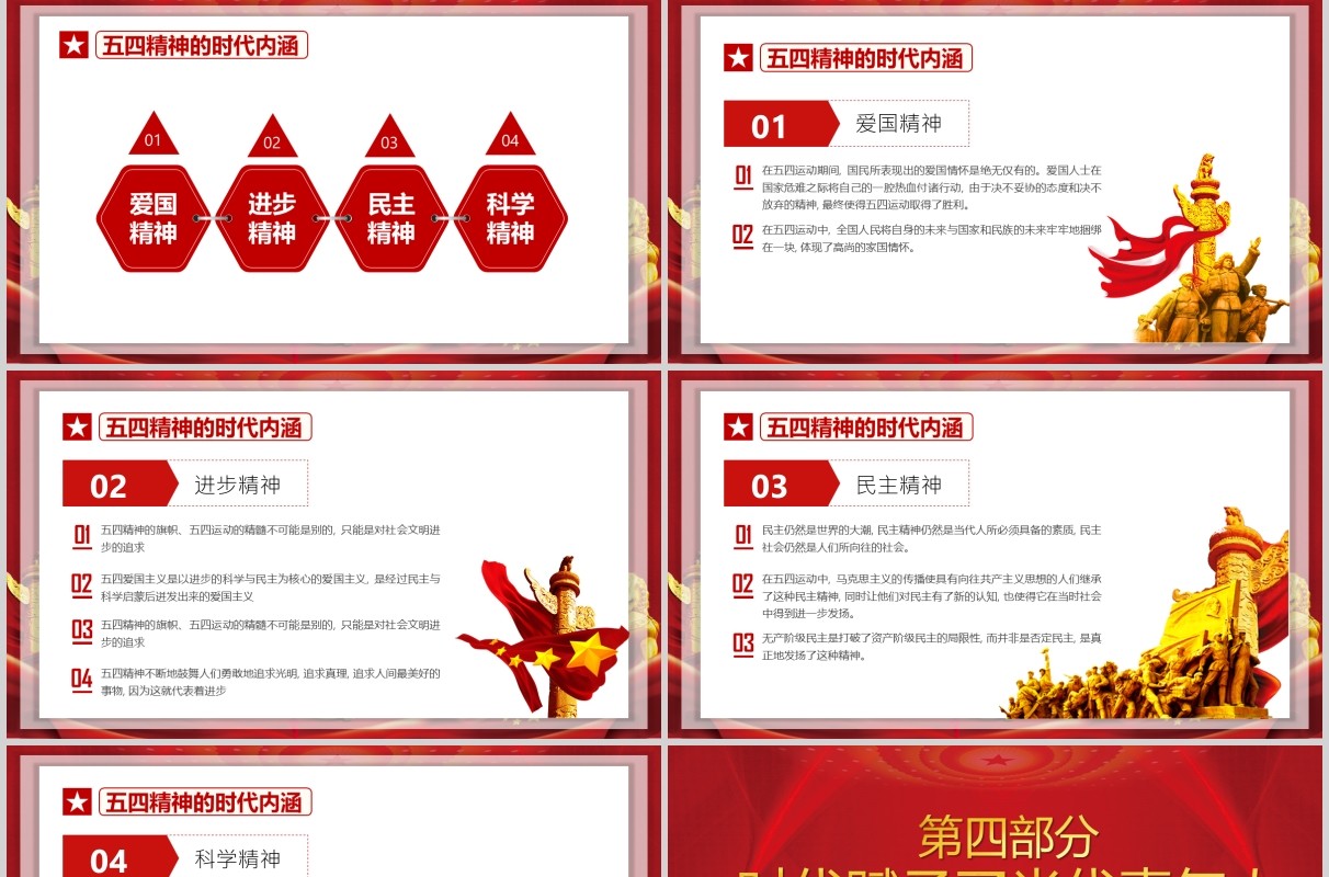 党政党课党建五四精神传承有我纪念五四运动101周年弘扬五四精神PPT模板