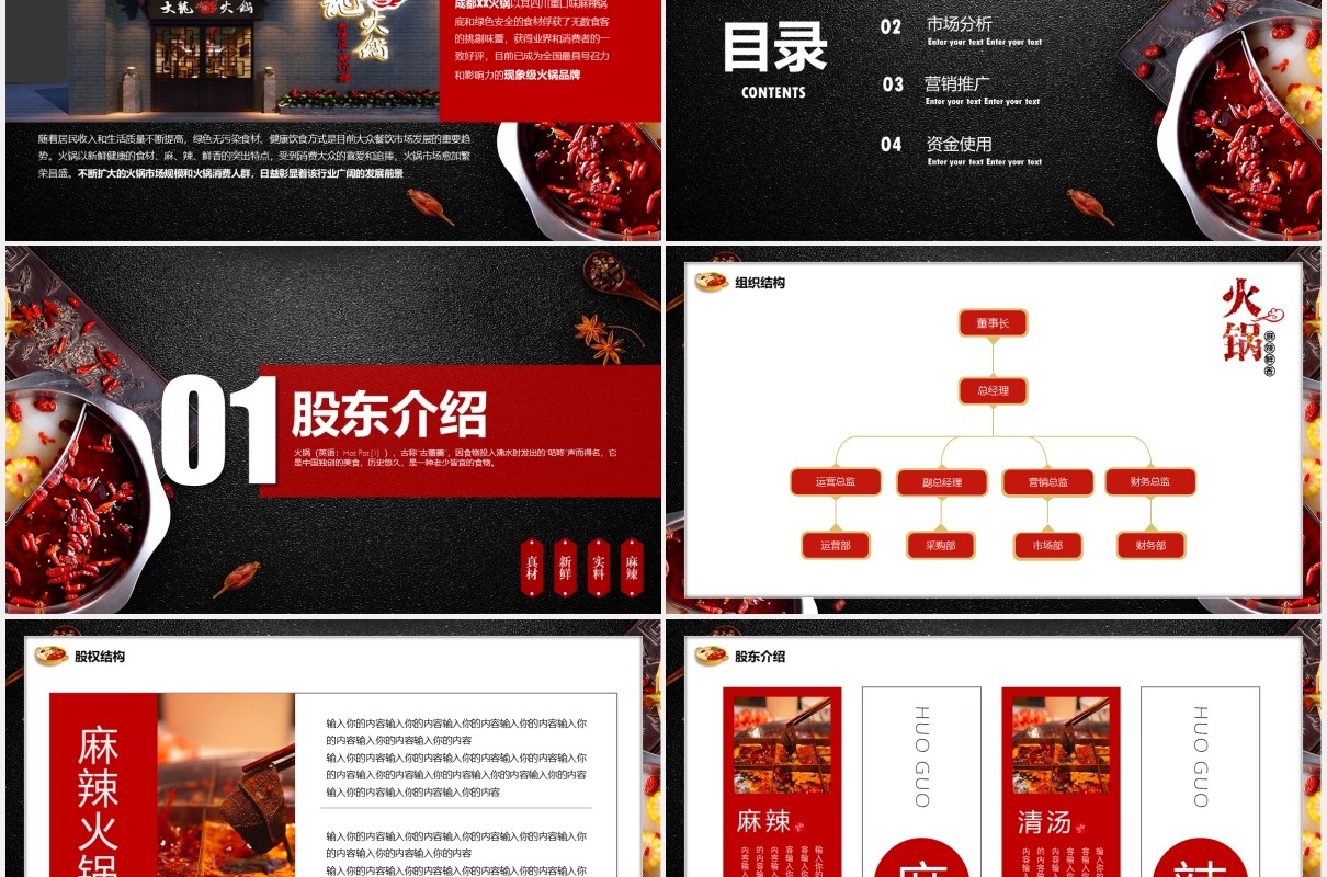 黑色餐饮美食手工老火锅商业计划书PPT模板