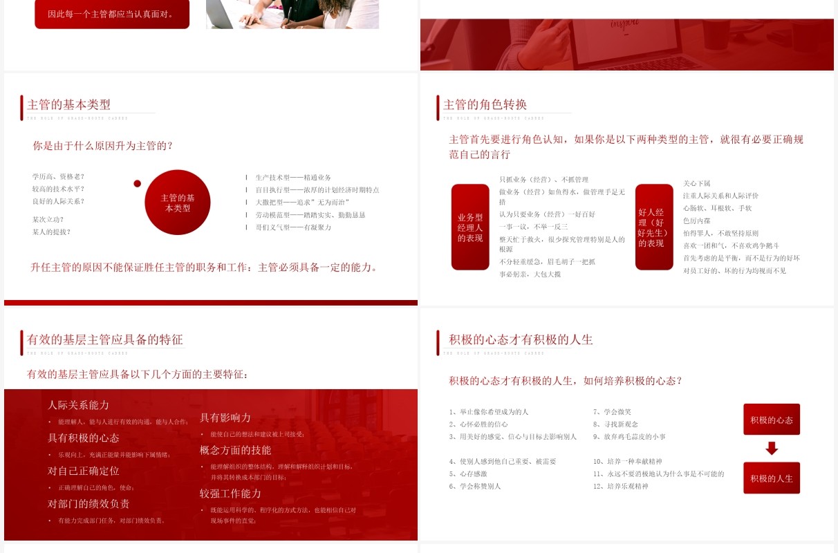 红色商务风基层干部角色认知和能力提升PPT模板