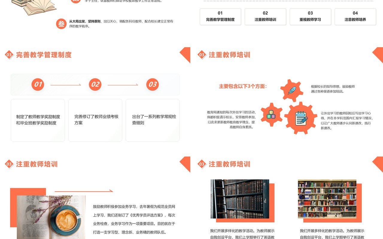 橙色简约业务副校长工作总结述职报告PPT模版