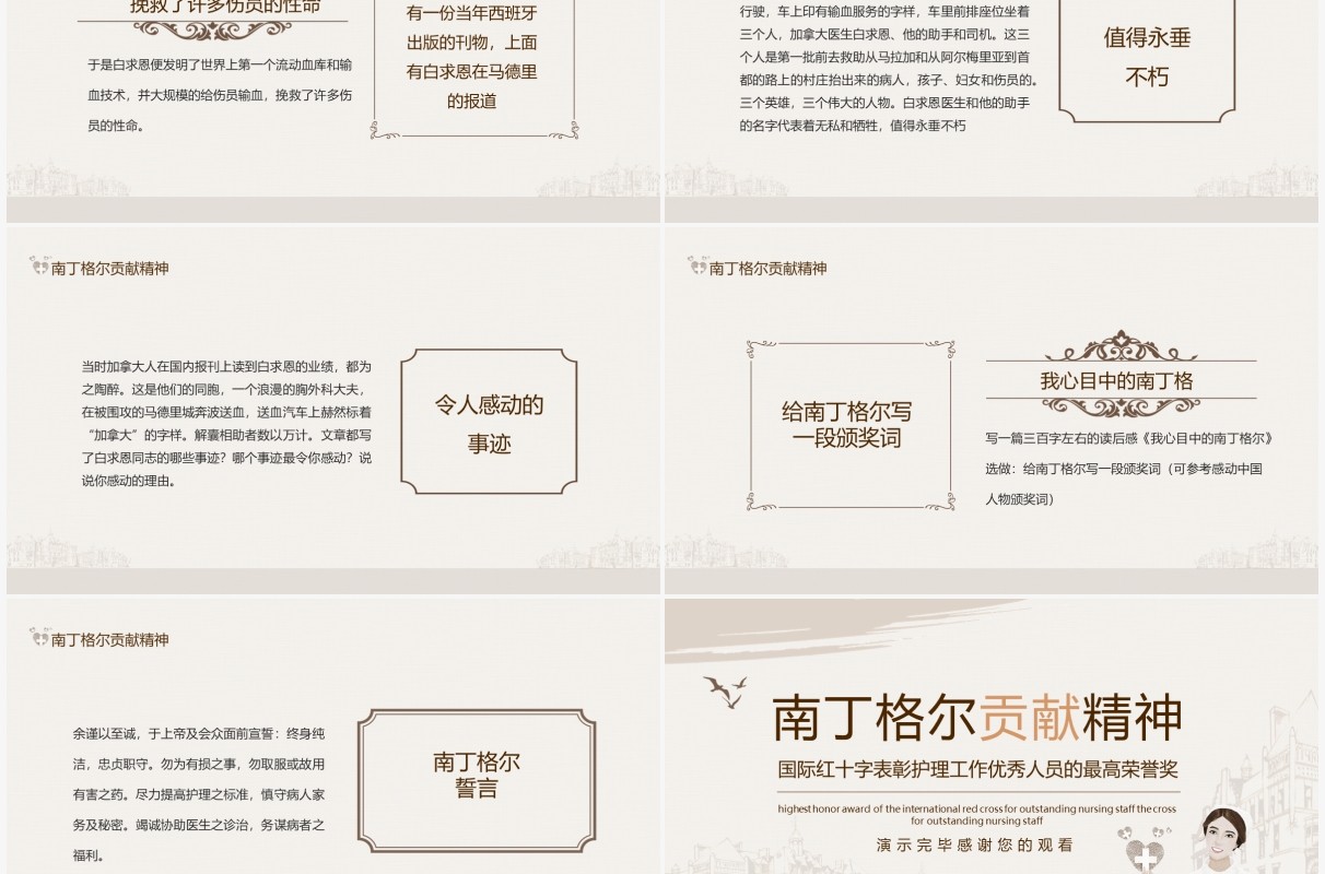 红十字表彰护理工作优秀人员南丁格尔贡献精神动态PPT模板