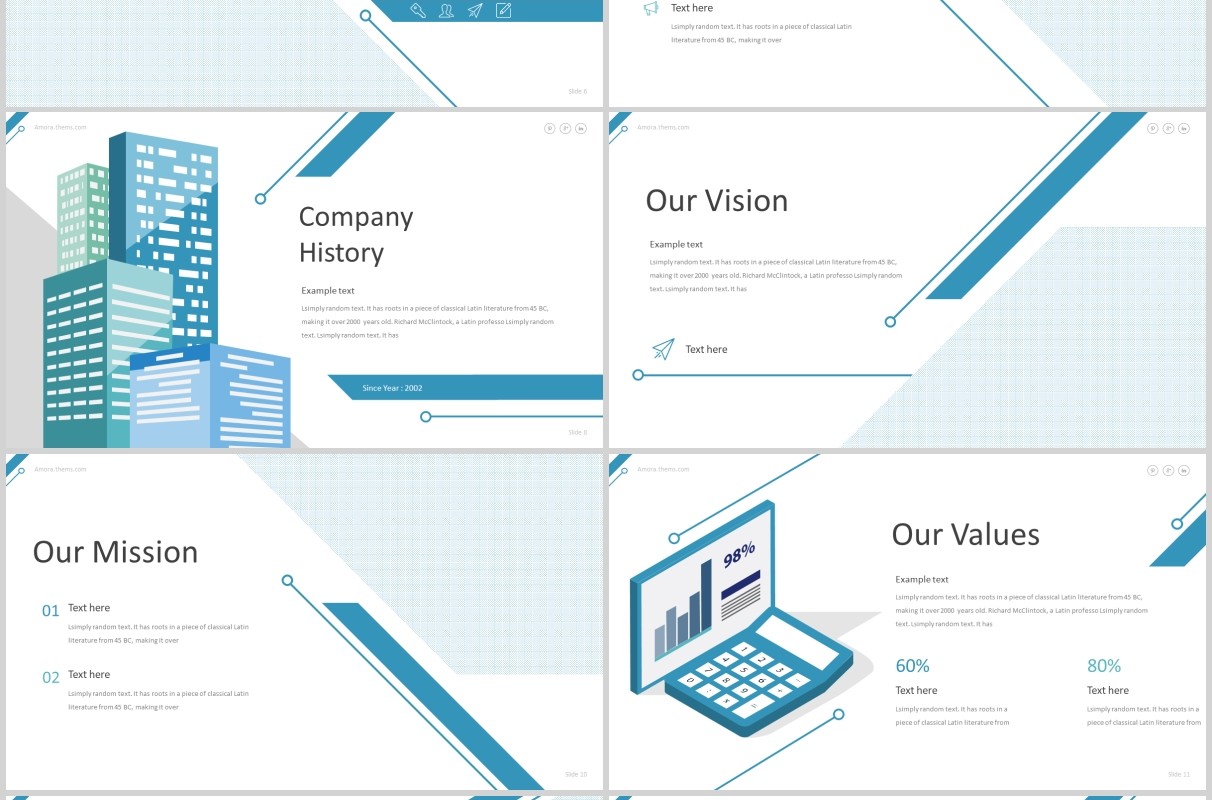 蓝色公司简介PPT模板版式设计amora powerpoint template