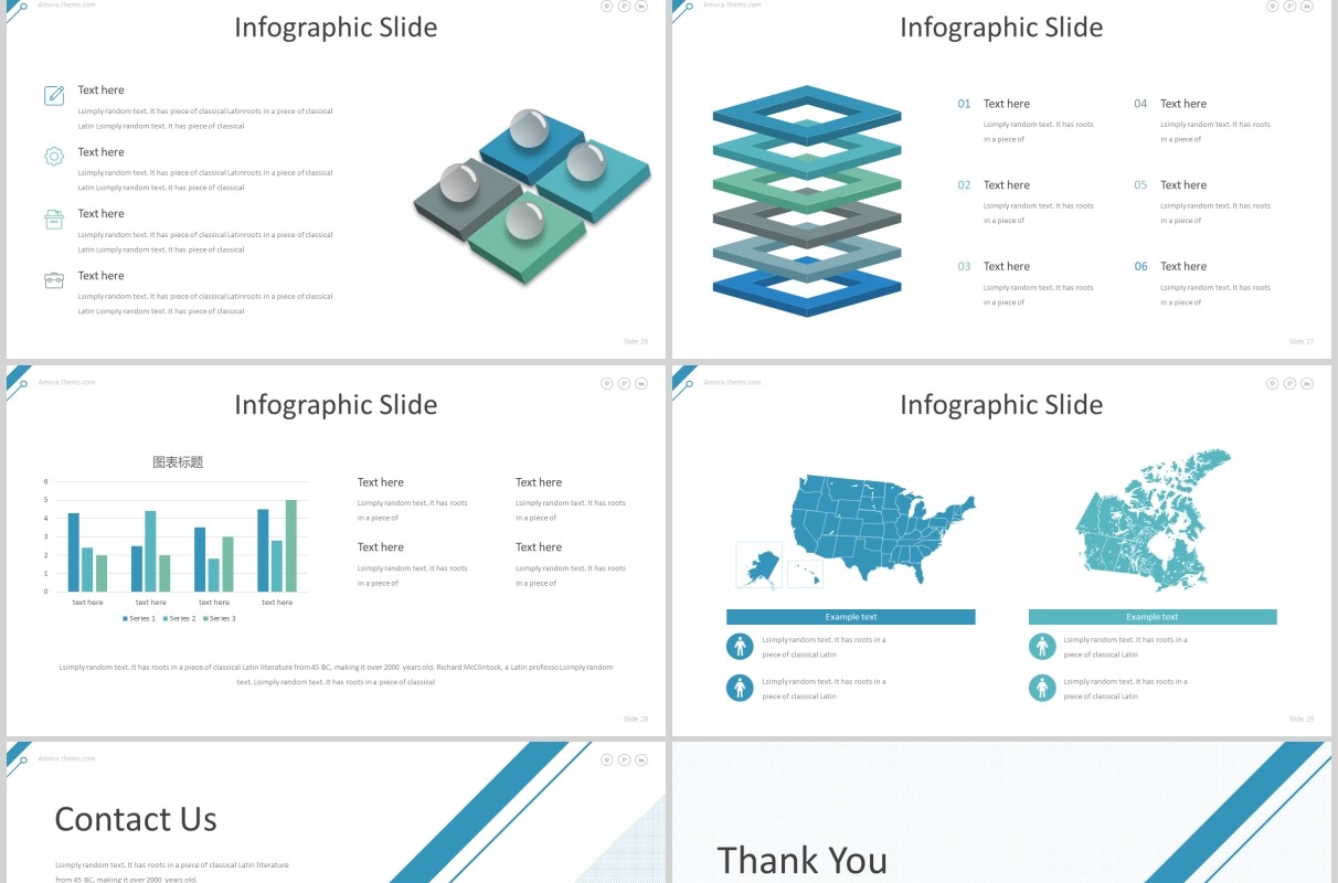 蓝色公司简介PPT模板版式设计amora powerpoint template