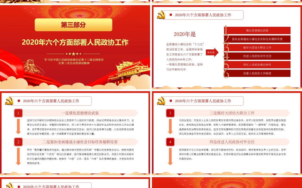 红色大气聚焦两会政府工作报告学习解读PPT模板