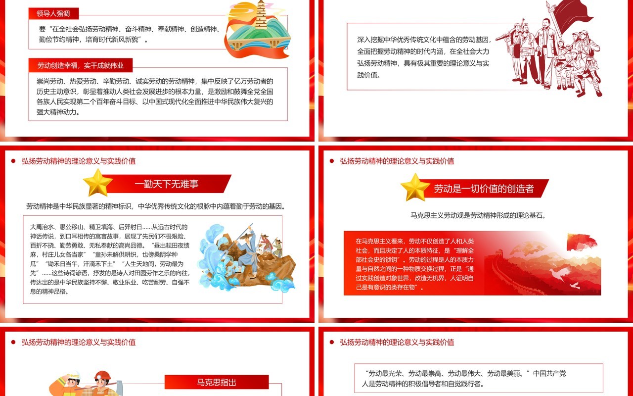 红色党政风弘扬劳动精神的理论意义PPT模板