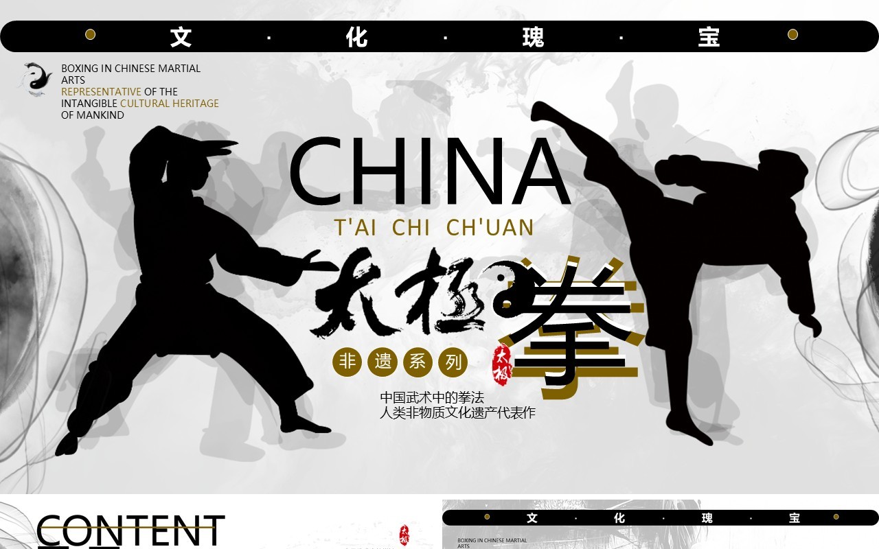 黑白简约风非遗系列之太极拳文化介绍PPT模板