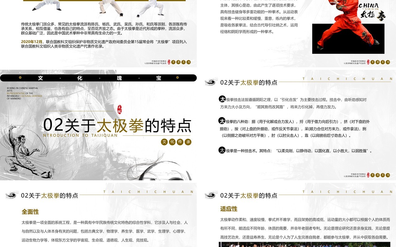 黑白简约风非遗系列之太极拳文化介绍PPT模板