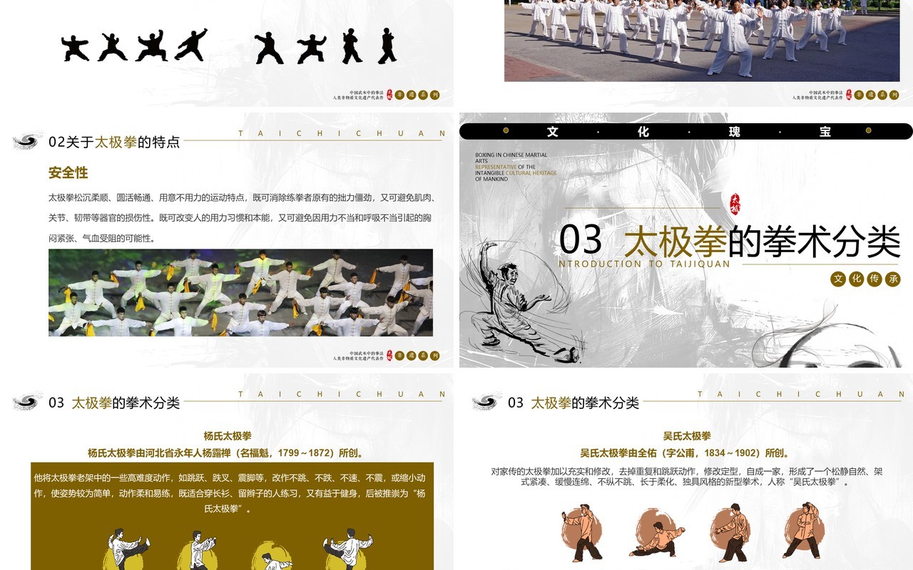 黑白简约风非遗系列之太极拳文化介绍PPT模板