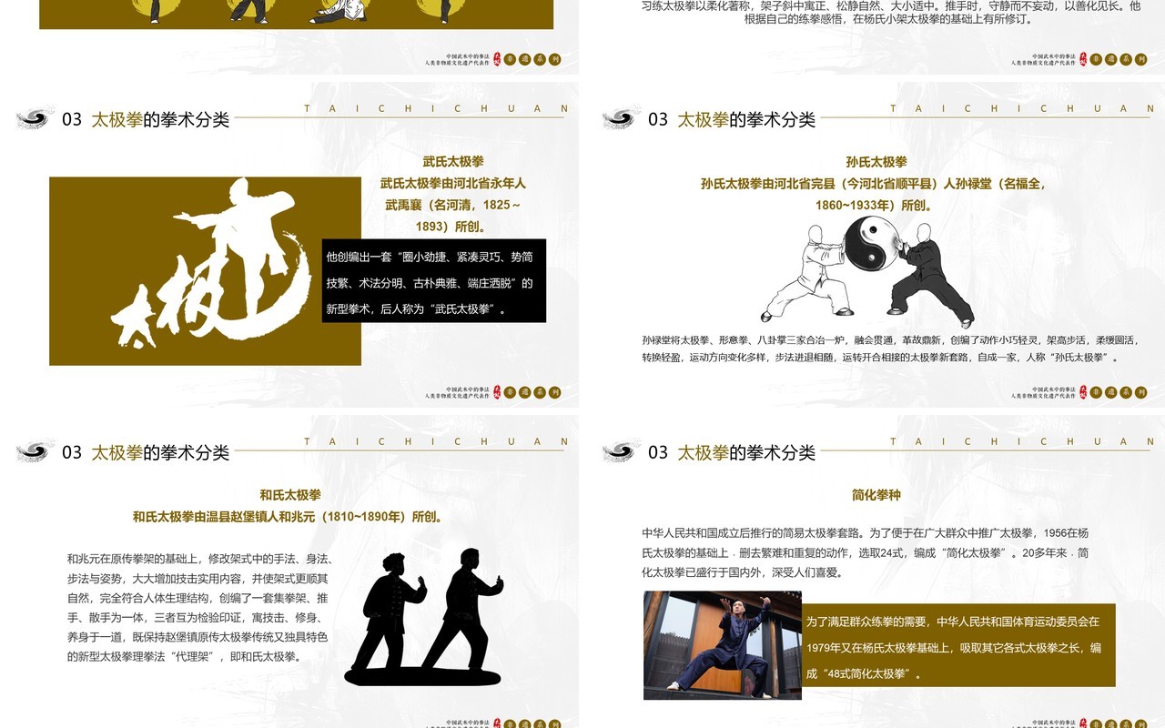 黑白简约风非遗系列之太极拳文化介绍PPT模板