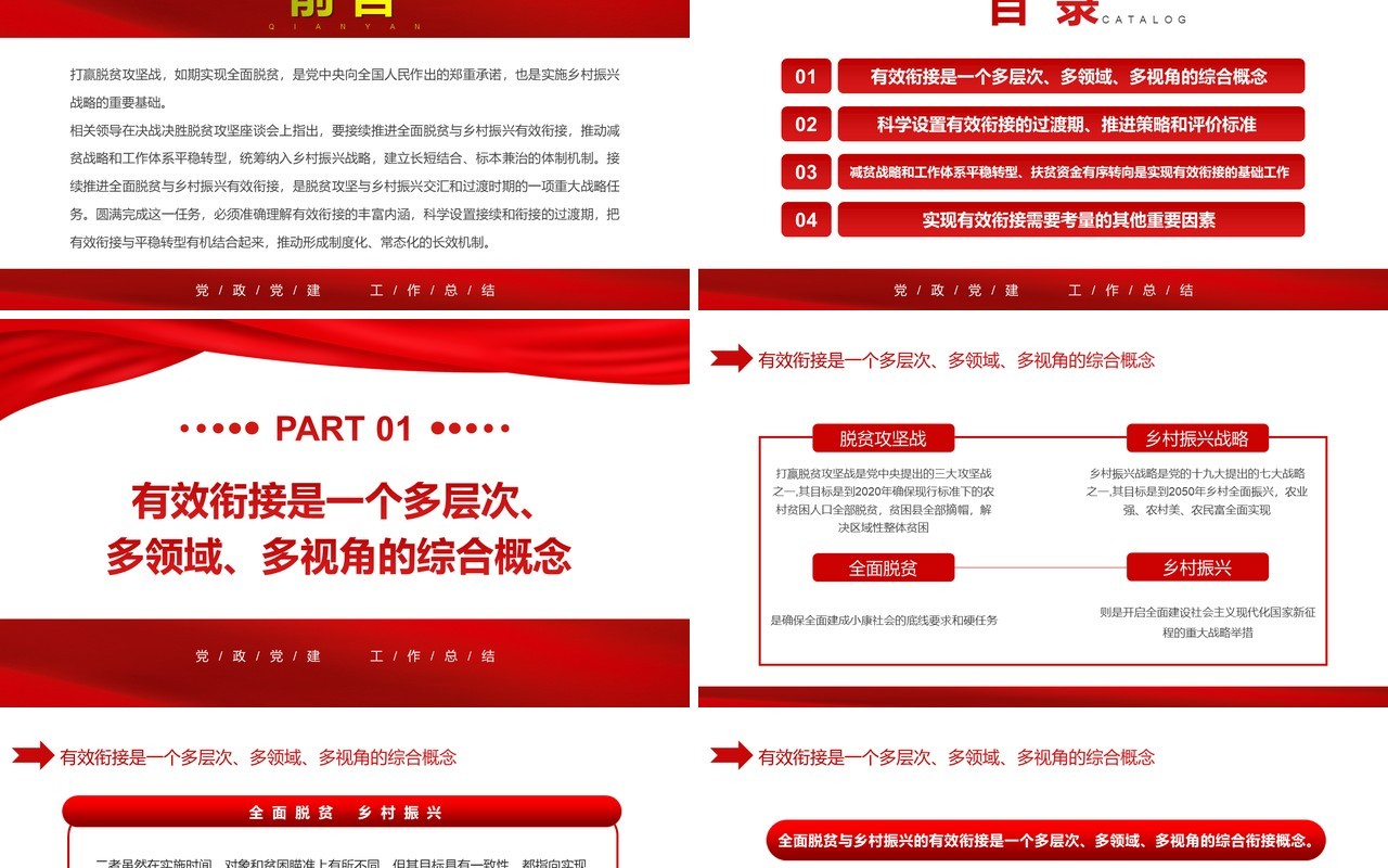 红色简约精准扶贫工作总结PPT模板
