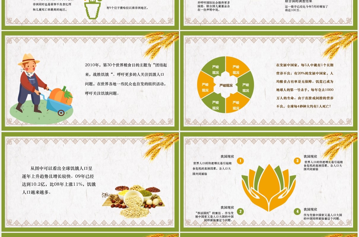 卡通简约珍惜粮食拒绝浪费粮食日PPT模板