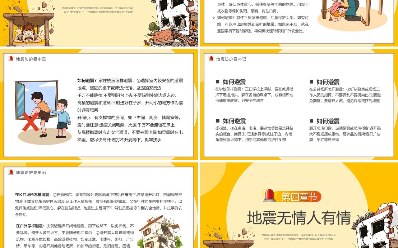 黄色卡通风全国防震减灾日知识宣传PPT模板