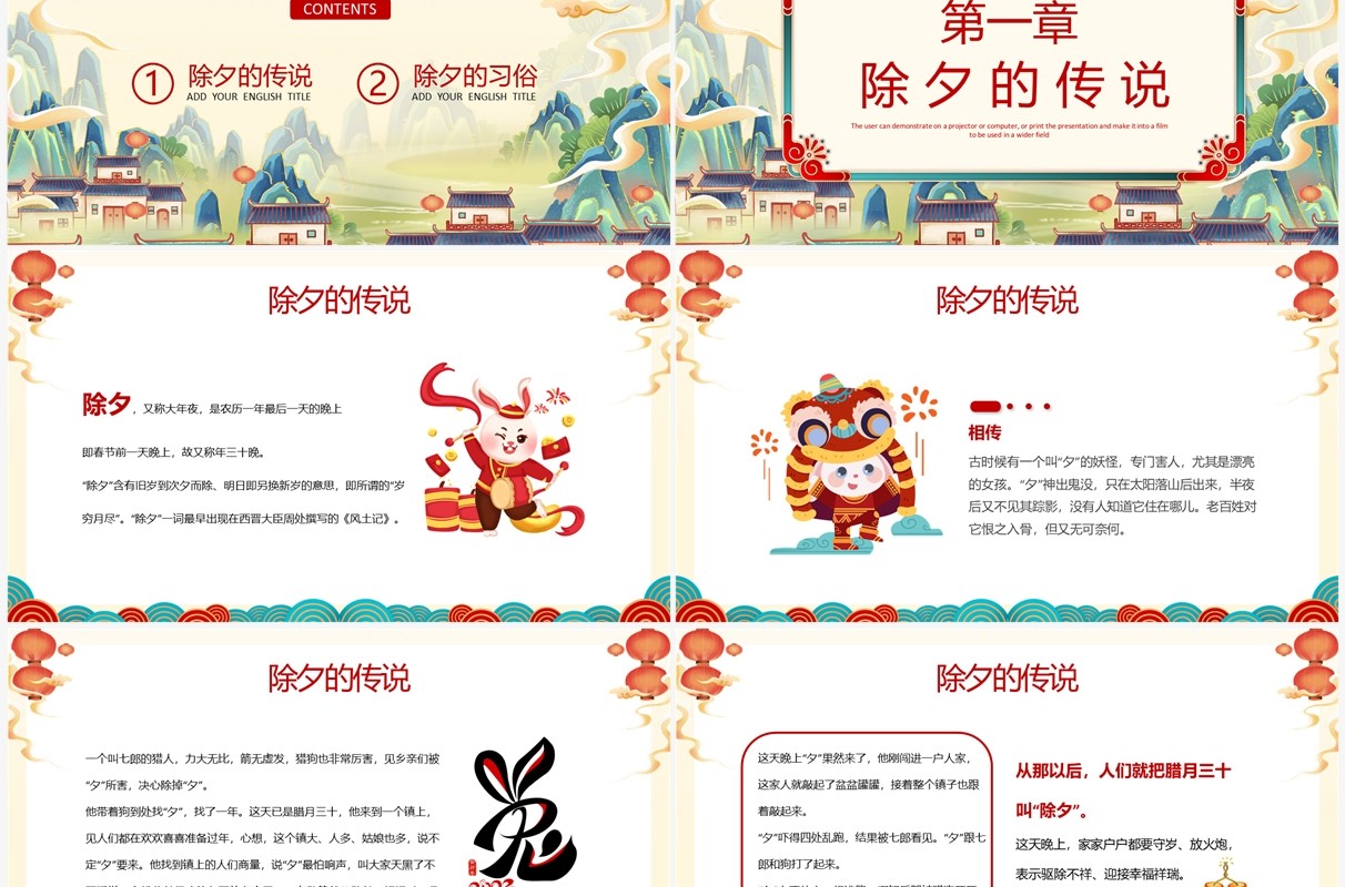 黄色国潮风除夕习俗知识介绍PPT模板
