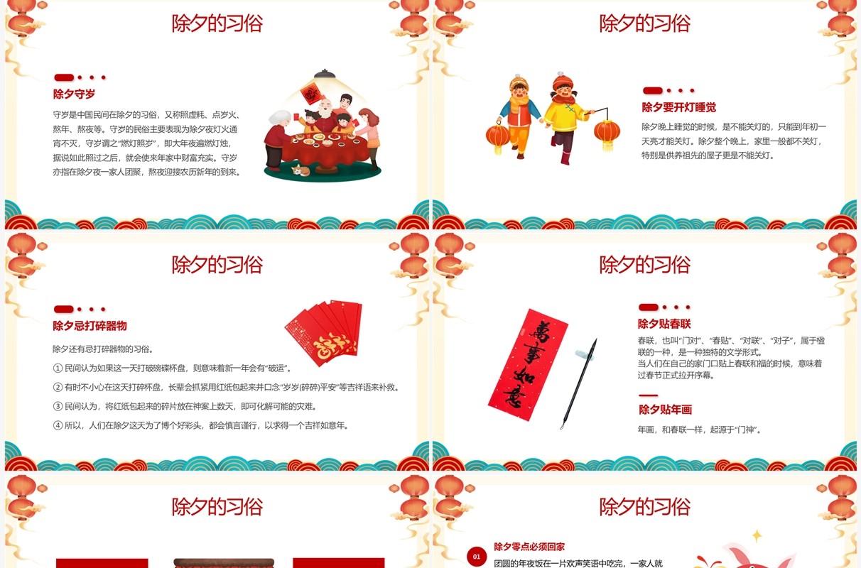 黄色国潮风除夕习俗知识介绍PPT模板