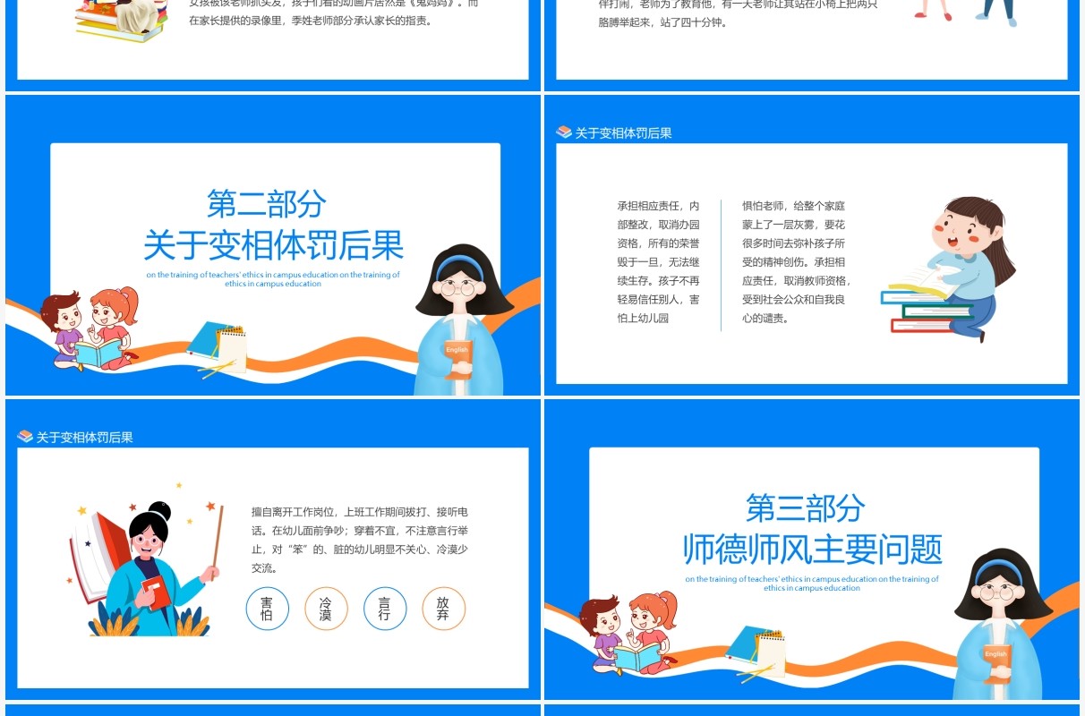 蓝色教师校园教育师德师风培训动态PPT课件模板