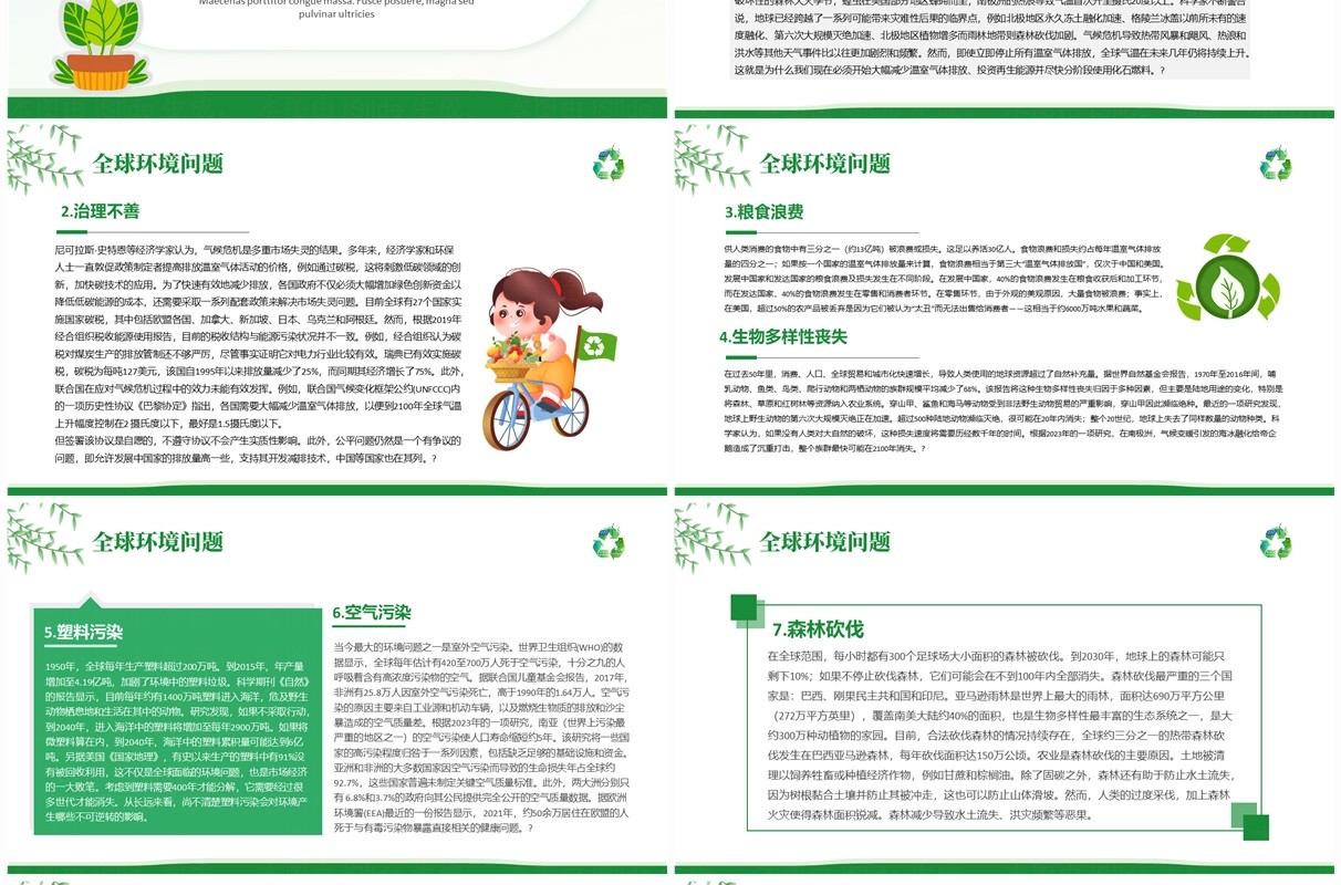 绿色简约清新风世界环境日介绍PPT模板
