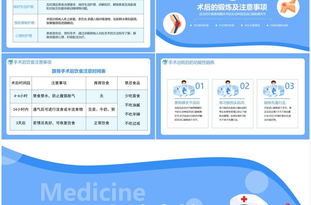 蓝色简约扁平化跟骨骨折患者护理PPT模板