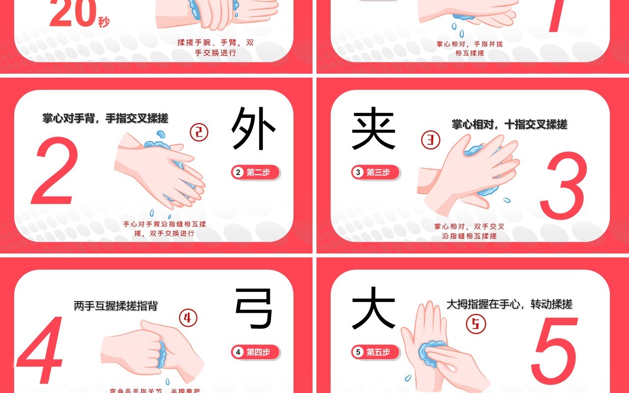 卡通风七步洗手法儿童教育PPT模板
