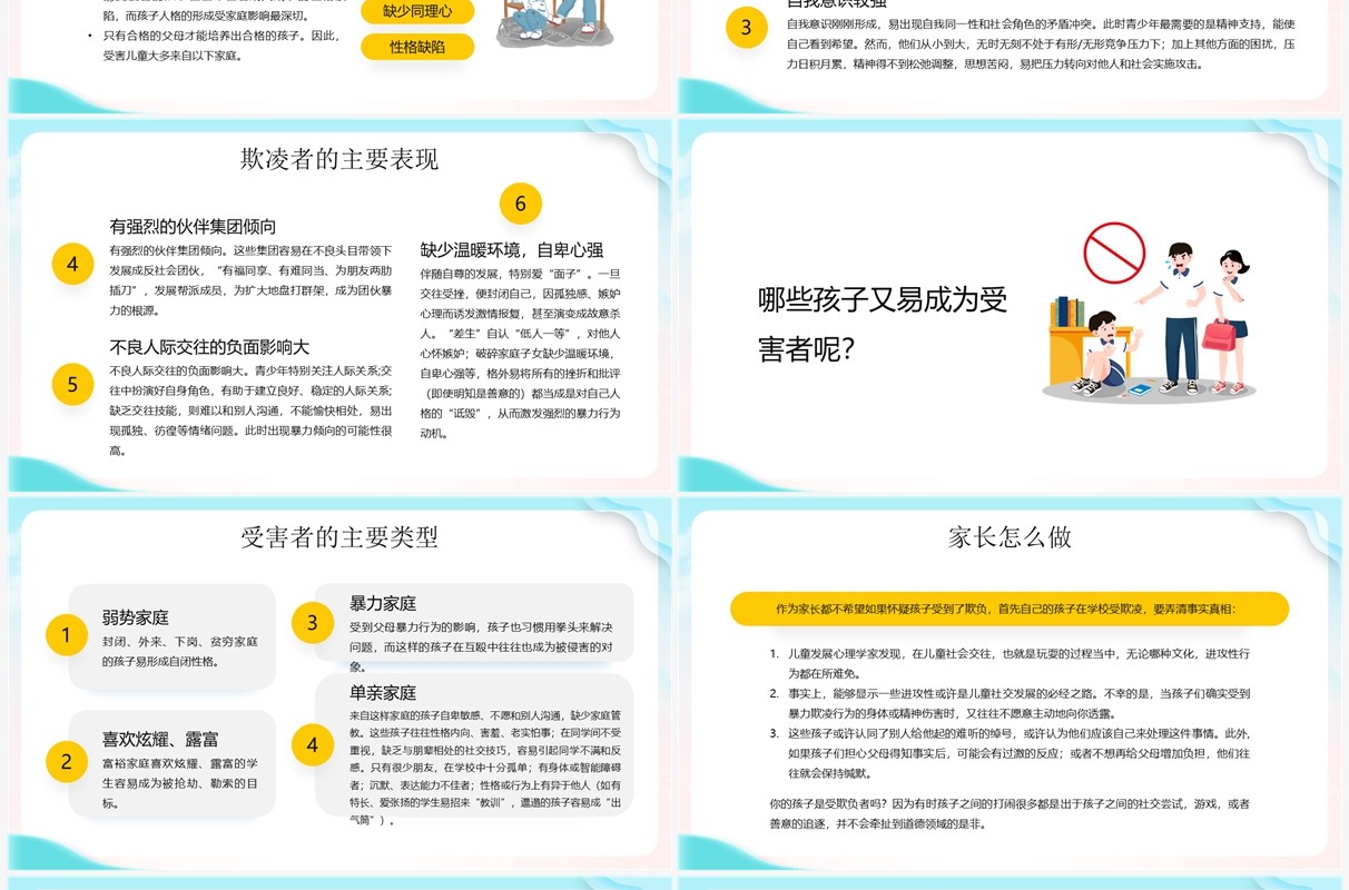 蓝色卡通风如何应对校园欺凌和暴力PPT模板
