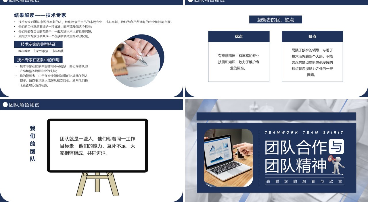 蓝色简约风团队合作与团队精神PPT模板