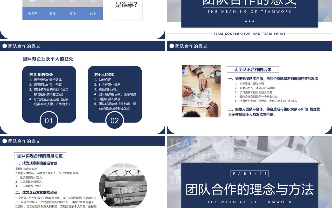 蓝色简约风团队合作与团队精神PPT模板