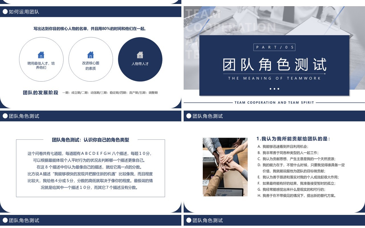 蓝色简约风团队合作与团队精神PPT模板