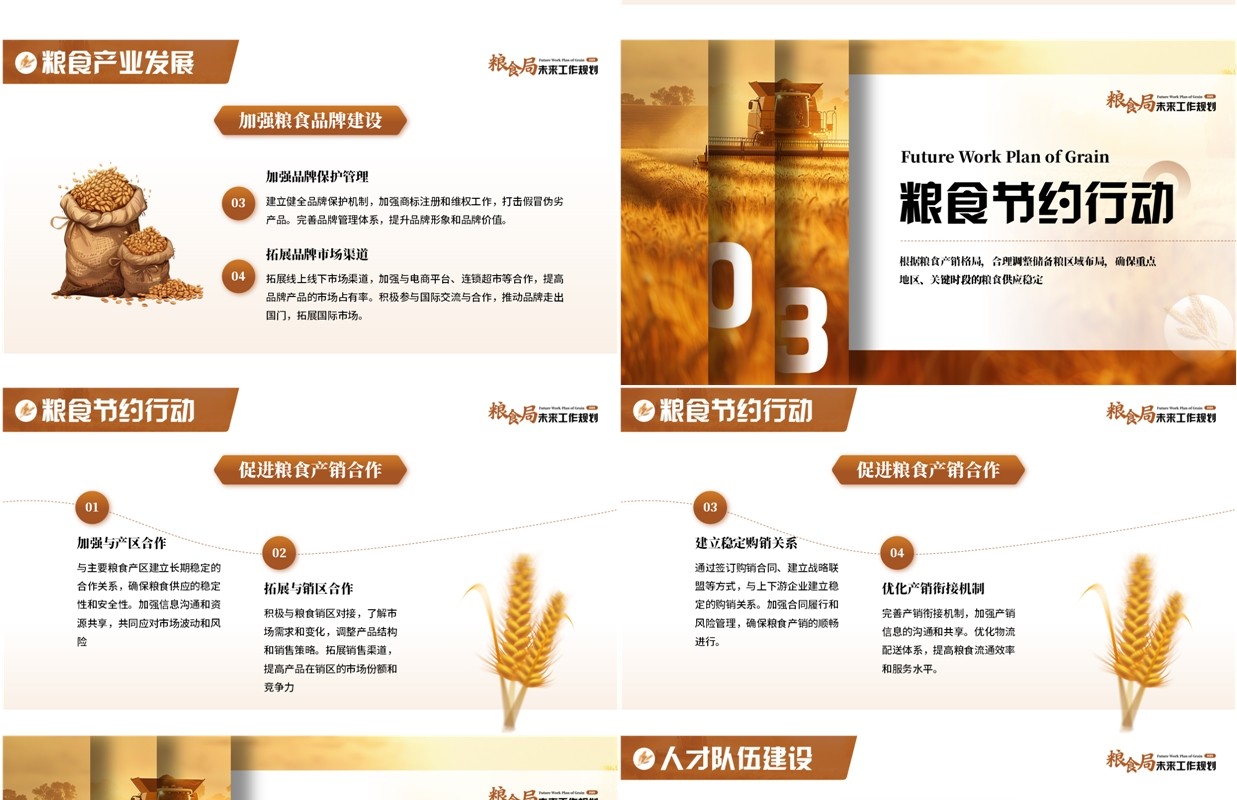 棕色简约风粮食局未来工作规划PPT模板