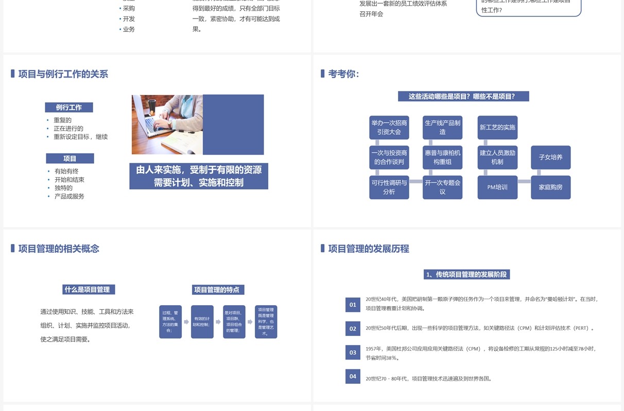 蓝色简约风有效的项目管理企业培训PPT模板